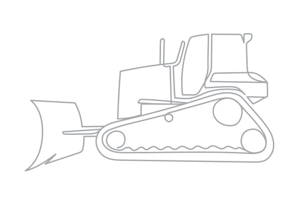Simple line drawing of a bulldozer from the side view