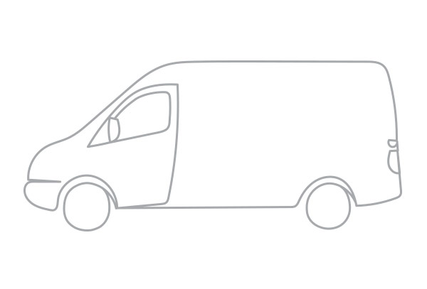 Simple line drawing of a business van from the side angle.
